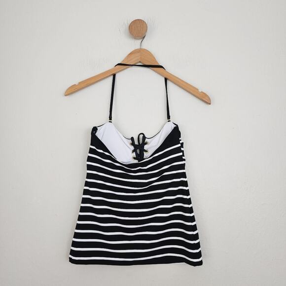 NWT Ralph Lauren Port Black White Stripe Lace Front Tankini Tankini Swim Top - Picture 9 of 10